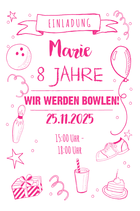 Einladung Zu Einer Bowlingparty Madchen