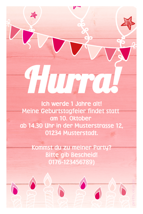 Pinke Einladungskarte Zum 1 Geburtstag