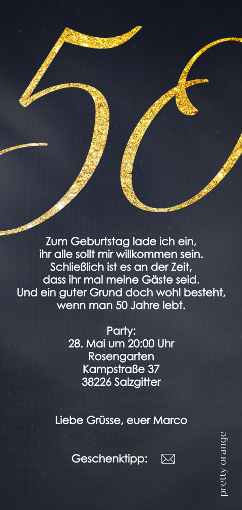 Schicke Einladung zum 50. Geburtstag mit Foliedruck