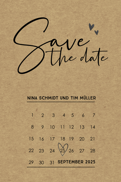 Save The Date Karte Im Kraftlook Mit Kalender Und Goldfolie