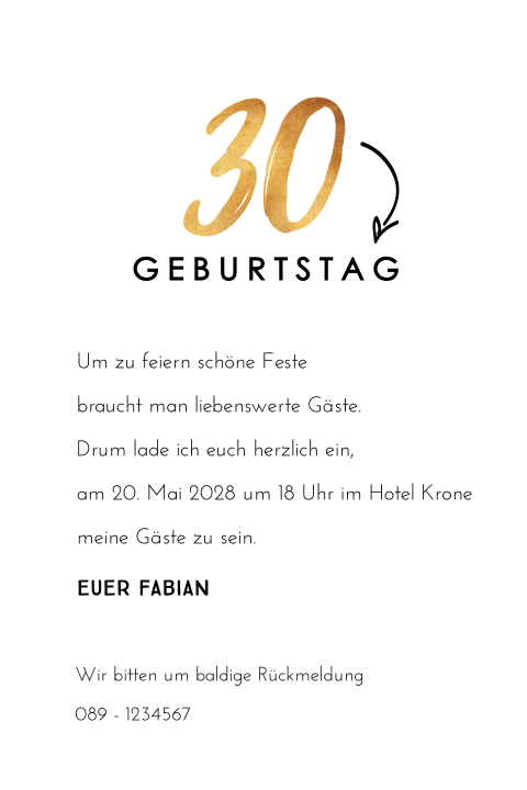 Hippe Einladung Zum 30 Geburtstag In Schwarz Weiss Gold