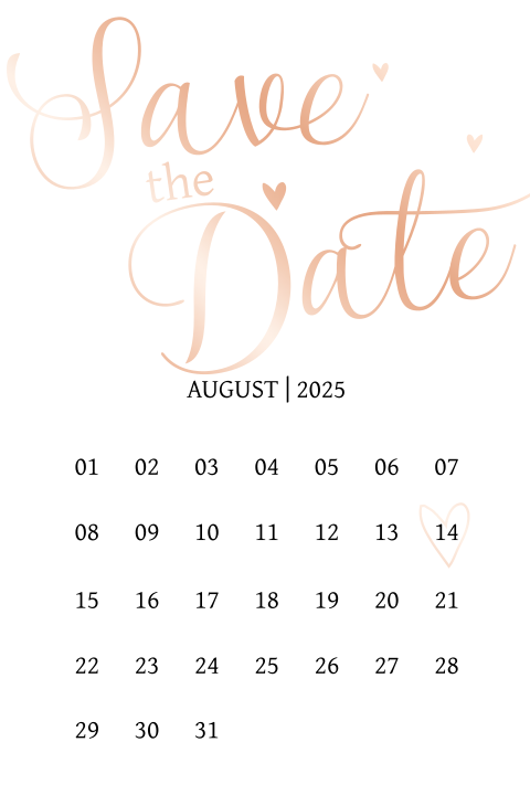 Stilvolle Save The Date Hochzeitskarte Mit Kalender Und Herzen