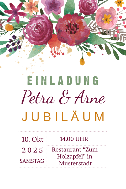 Schone Jubilaumskarte Mit Blumenbouquet