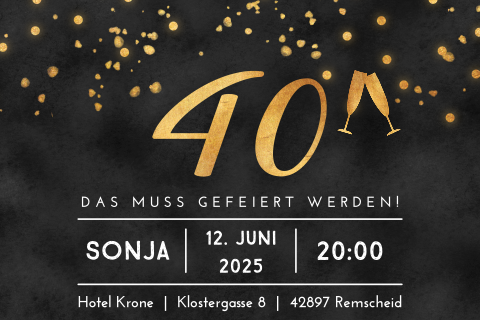 Elegante Einladung Zum 40 In Schwarz Und Gold