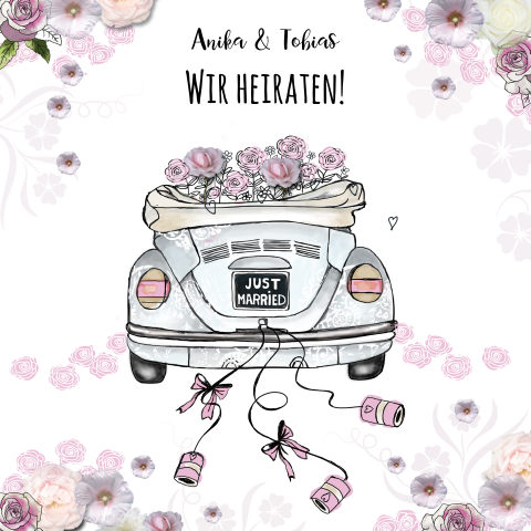 Hochzeitsauto Just Married Auto Vorlage Zum Ausdrucken - Ginger Ray