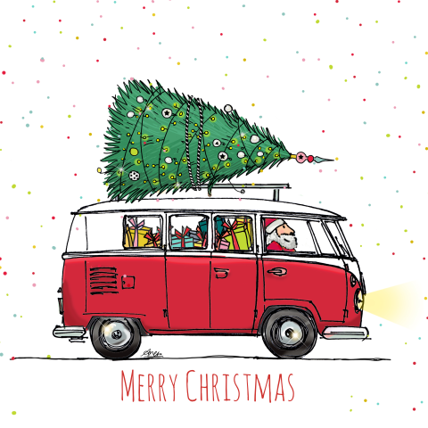 Frohliche Weihnachtskarte Mit Vw Bus