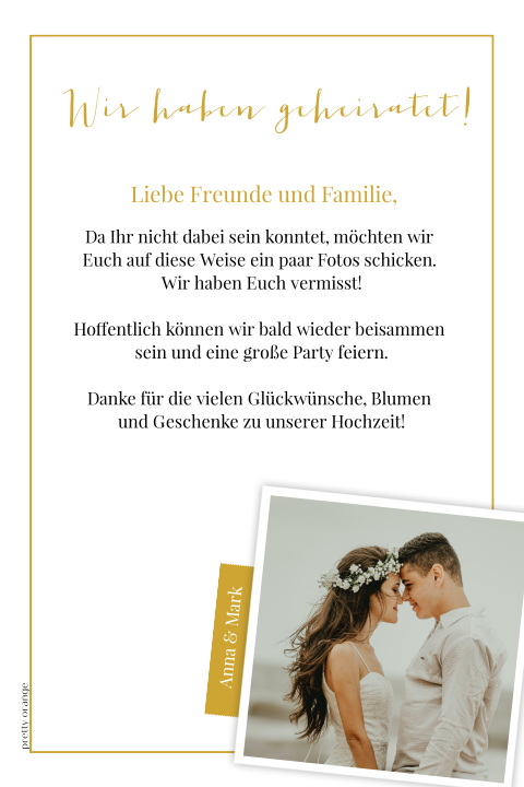 Romantische Wir Haben Geheiratet Karte Mit Grossem Hochzeitsfoto