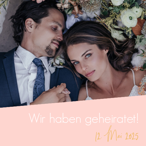 Stilvolle Wir haben geheiratet-Karte mit rosa Farben und ...